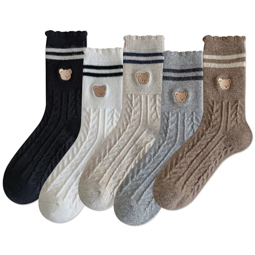 Image of IIG Cute Warm Wool Socks for Women Super Cozy Thick Crew Winter Socks Gifts, 5 Pairs