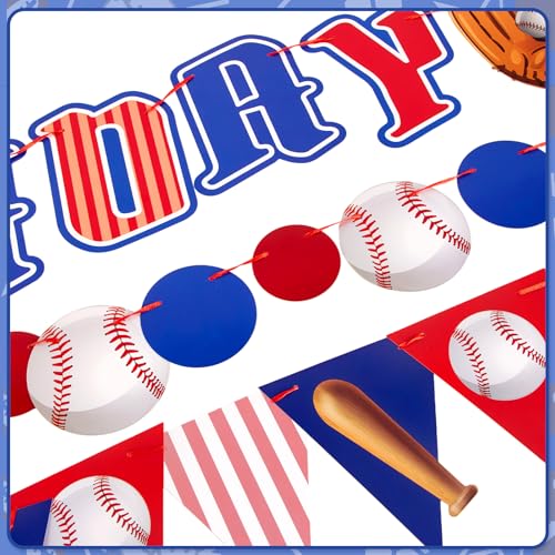 Image of Pre-Strung Baseball Party Decorations with Concessions and Game Day Banners, Happy Birthday Baseball Party Supplies