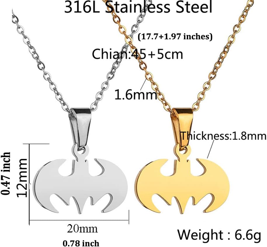 Bat Necklace for Men Women Stainless Steel Gold Silver Lightweight Fashion Goth Cool Hippie Bat Pendant Necklace Jewelry Gift - Image 3