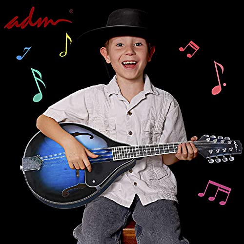 Image of ADM Acoustic Mandolin Instrument Kit Music A Style for Kids Students Adults Wood Mandolins Beginner Set With Bag, Tuner, Pick-up, Strap, Strings, Picks and Hanger, Blue