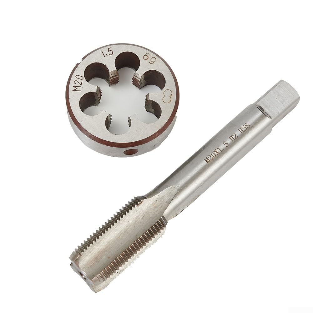 Zestaw gwintowników i narzynek, gwintowniki i narzynki do gwintów okrągłych, zestaw gwintowników ze stali szybkotnącej, gwint metryczny prawy M20 x 1,5 mm, srebrny