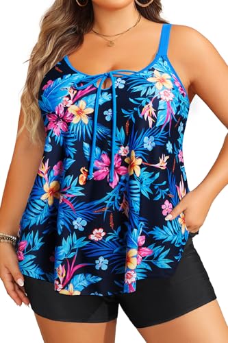 Image of Daci Women Plus Size Tankini Swimsuit - 2 Piece Flowy Plus Size Bathing Suits and Shorts with Pockets 2025