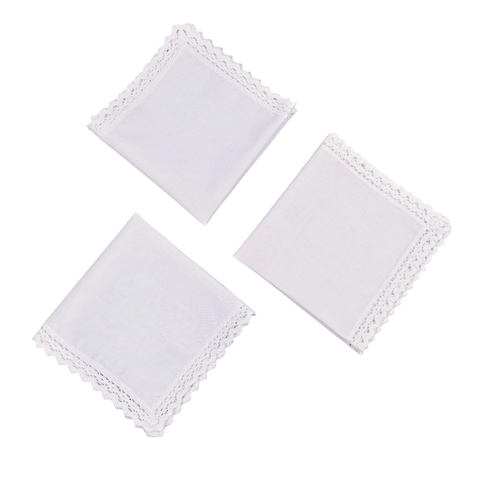 NEWFT Cotton Wedding Handkerchief Set of 3 Hand Drawn Design Personalizing Bridal Square Hanky with Crochet Lace Wedding