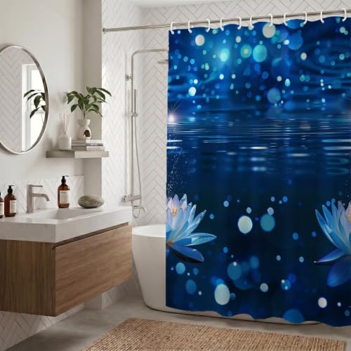 Rideau de douche 180x220cm en polyester imprimé lotus avec anneaux