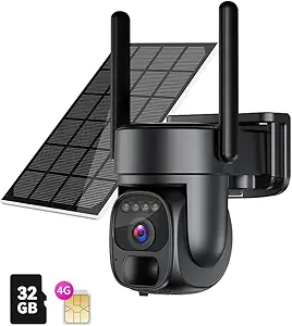 No WiFi Security Camera Off Grid Non WiFi Solar sim Card 4g LTE Cellular Cameras with no Internet Needed for Construction and Farm Black 32G (Black) asin的图片