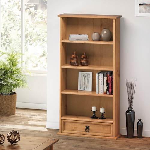 Corona Solid Wood Pine DVD Storage Unit 1 Drawer Wooden Bookcase Small ...
