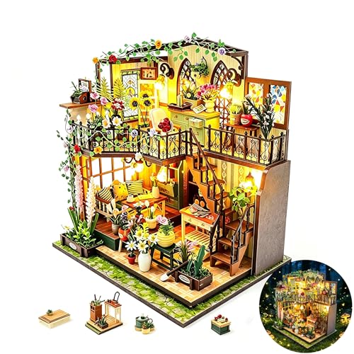 Maison Miniature de Poupée Boutique de Fleurs Kit Bois DIY avec Lumière LED Book Nook Décoration...