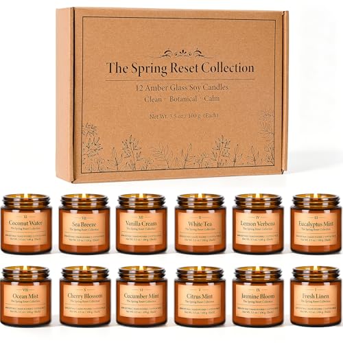 12 Pack Scented Soy Candles Set, 3.5oz Glass Jar Aromatherapy Candles, 20-25H Long Lasting Burn, Fresh Spring & Summer Fragrances, Natural Soy Wax for Home, Gift for Women Birthday Mother's Day