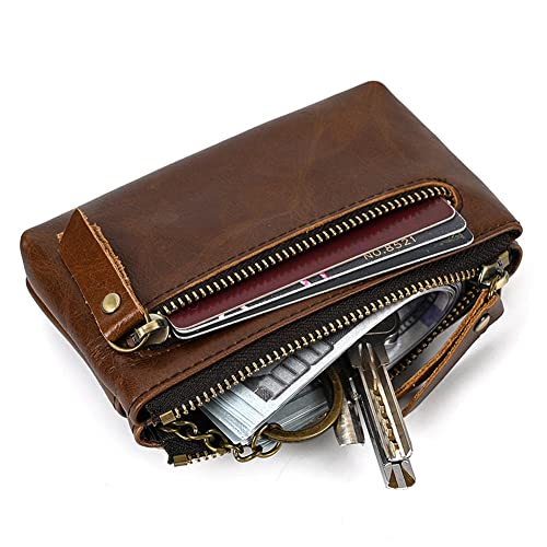 Wugebud 1 Pcs Leather 3 Zipper Coin Purse Wallet With Key Ring, Coin Organizer, Change Holder, Leather Zipper Storage Bag For Men #TOP3