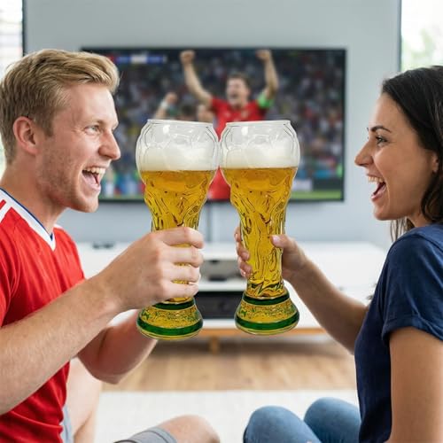 Herfair Biergläser 0,48 Liter, WM 2026 Fußball Bierkrug, World Cup Trophy Bierglas, Geschenke für Männer Fußballfans