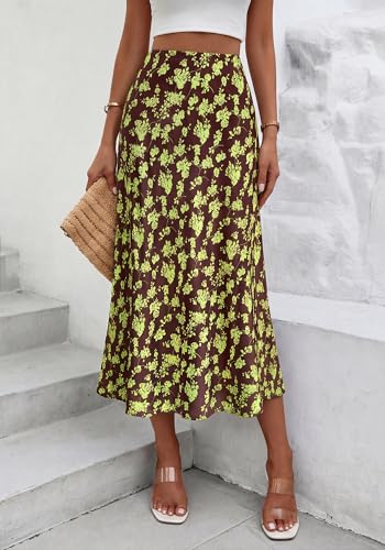 Image of BTFBM Satin Skirts for Women Trendy 2026 Summer Fall | High Waisted A-Line Leopard Print,Floral Print, Business Casual,Cocktail,Wedding Guest,Long Silk Midi Skirt