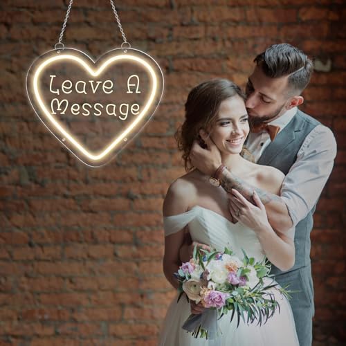 Image of Leave a Message Neon Sign With Holder Base, Neon Guestbook Table Sign for Wedding Shop Business Desk Decor Reception Welcome Dimmable Led Sign, Warm White USB Neon Light Sign