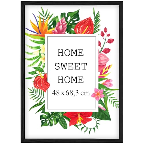 MG Design Cadre photo en bois 48 x 68 cm Noir – plexiglas transparent, à suspendre vertical et horizontal – pour photos, posters et puzzles