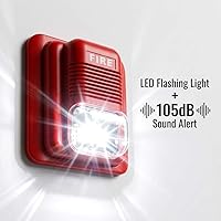 Vista 4 de QWORK Alarma de incendios, 12 / 24 V CC con cable de sonido y luz de alarma de incendios de advertencia estroboscópica de sirena, sensor de sistema