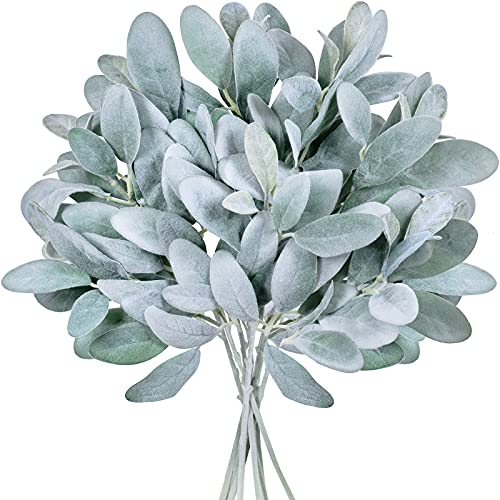 Winlyn 8 Pcs Artificial Flocked Lambs Ear Leaves Stems Faux Lamb's Ear Branches Picks Greenery Sprays For Vase Bouquet Wreath Boutonniere Making Floral Arragement Rustic Wedding Centerpiece Decoration #TOP7