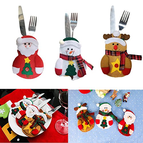 TINKSKY Kitchen Suit Porta-prata, bolsos, faca de garfo, boneco de neve, Papai Noel, alce, decoração
