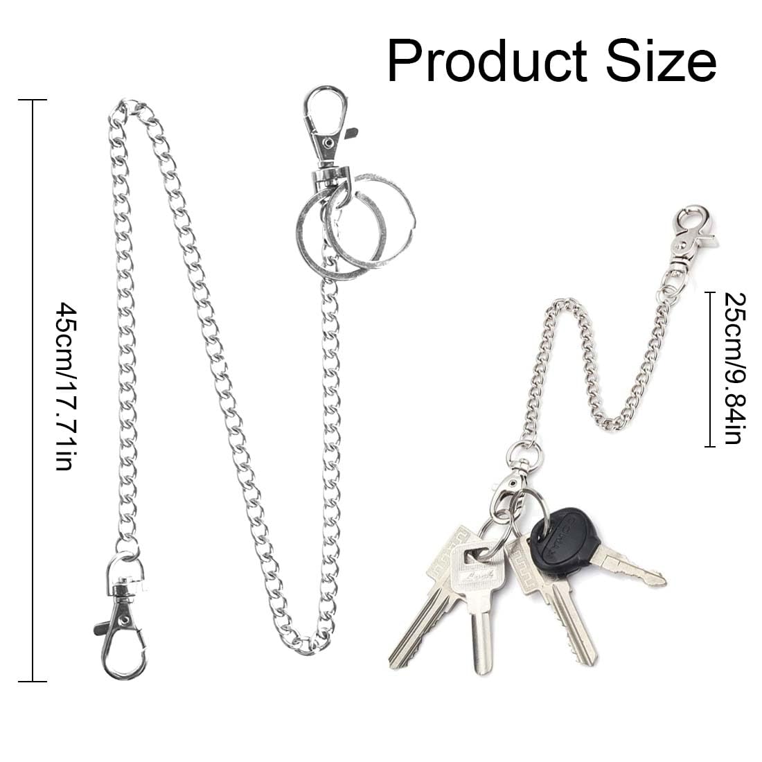 4 Pezzi Catena Portachiavi Lunga 50 Cm – In Acciaio Inox, Con Moschettoni, Unisex, Per Pantaloni E Portafoglio - 2