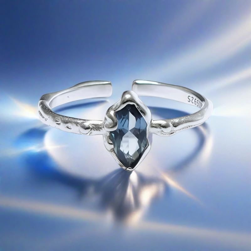 Sterling Silver Blue Topaz Ring Sapphire Ring Adjustable Gemstone Rings for Women Birthstone Jewelry Gift For Women Mom Wife - Image 2