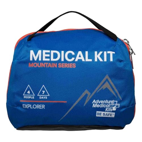 Adventure Medical Kits Mountain Series Medical Kit – Explorer – Emergency Medical First Aid Kit – For 4 People for 7 Days – Comes with a Trauma Pad, Medicine, Guide Book & More