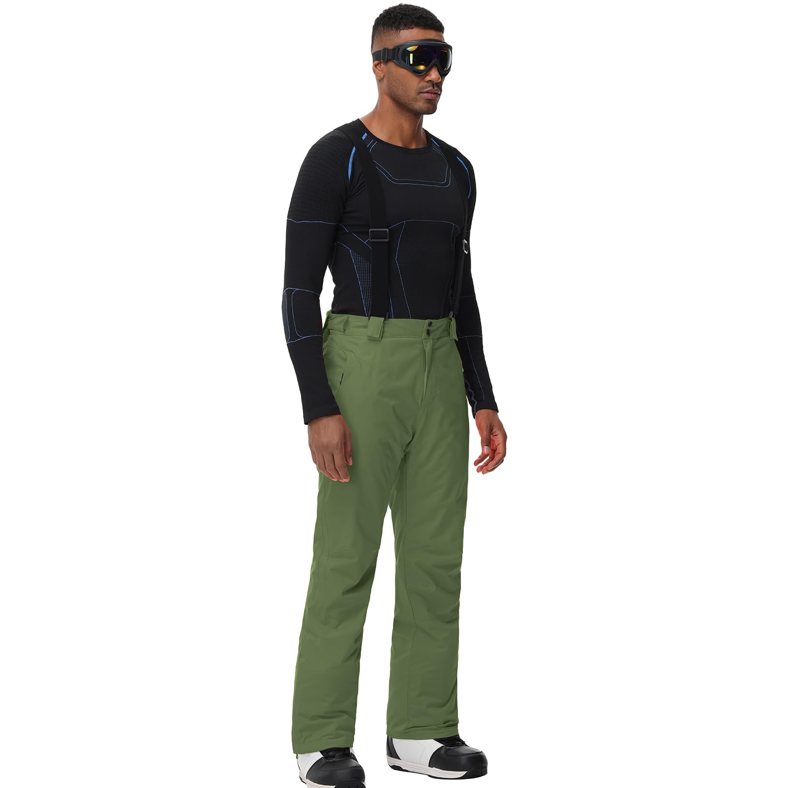 ALSOGO Pantalones de esquí para hombre, impermeables, cortavientos, para invierno, para la nieve, para exteriores, con tirantes desmontables