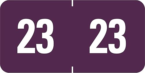 Smead ETS 23 Etiquetas anuales codificadas por colores, 12 pulgada x 1 pulgada, moradoblanco, 25 etiquetashoja, 10 hojaspaquete (67923)