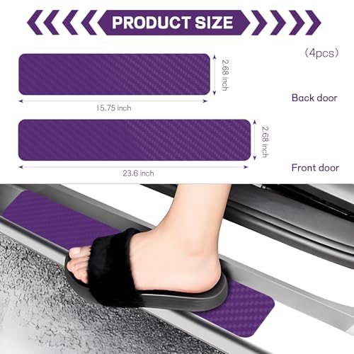 Ongfuwu 4PCS Car Door Sill Protector, 3D Carbon Fiber Auto Door Entry Edge Guard Sill Protection Trim, Anti-Scratch Vehicle Threshold Cover Strips, Sill Protection Sticker Decor (Purple)