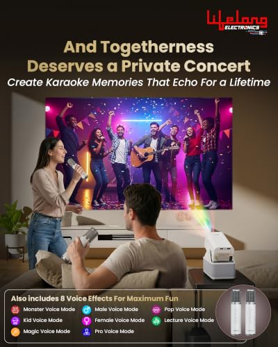 Image of Lifelong Electronics ROAR Projector with 2 Mics | Booming 20W Speakers | Cricket Commentary, Karaoke Party & Room Cinema | 1080P & 4K Ultra HD Support | All Android OTT Apps | Ultra Bright 150 inch Screen