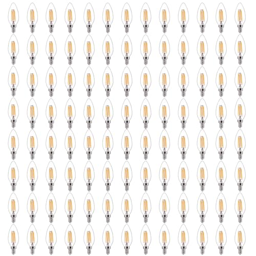Image of FLSNT 60W Equivalent LED Chandelier Light Bulbs, Dimmable LED B11 E12 Candelabra Base Bulbs, 3000K Warm White, 500LM, 96 Pack