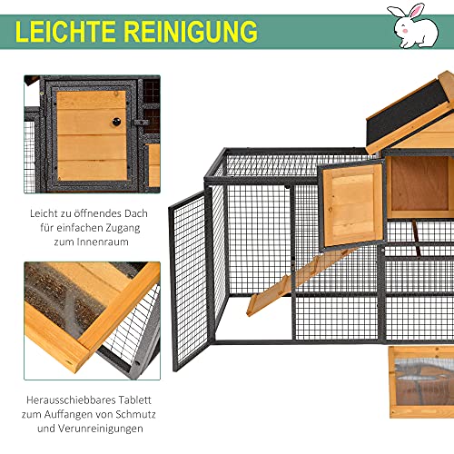 PawHut Kaninchenstall erhöhtes Haustier Haus mit Abschließbare Tür Outdoor Holz-Metall Hellgelb 122 x 63 x 92 cm – Bild 6