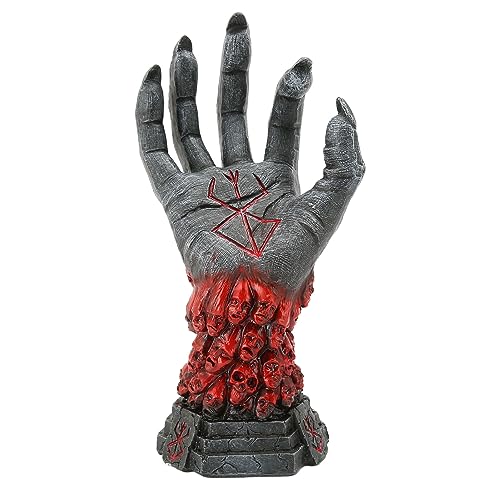 HERCHR Estatua De La Mano del Demonio, Decoración Gótica Mano del Demonio De La Bruja Diablo Mano Derecha Cráneo Escultura De Runa Esqueleto De Halloween...