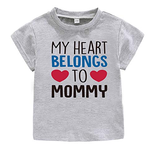 My Heart Belongs to Mommy Toddler Baby Boys Girls Short Sleeve Top Kids Mothers Day Outfit (2-3T, Grey)