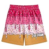 Ice Cream Boys Casual Shorts Summer Cute Preppy Ice Cream Drip Baseball Shorts Elastic Waist Kids Beach Short 2-14Y
