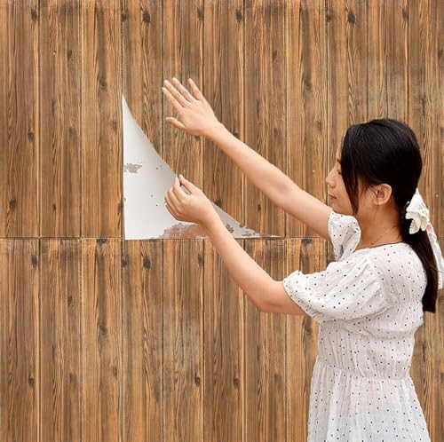 Image of KASHIVAL Self-Adhesive Waterproof PE Foam 3D Wall Panels Wallpaper Sticker for Bathroom, Living Room, Hotel and Home Decoration (70 x 70cm, Appx. 5.3Sq Feet) (JD Dark Wood)