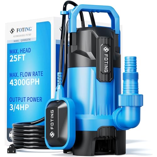 Image of FOTING 3 /4HP Sump Pump, 4300GPH High Flow Clean&Dirty Submersible Water Pump with Float Switch, Thermoplastic Electric Portable Utility Pump for Pool Draining Hot Tub Garden Basement