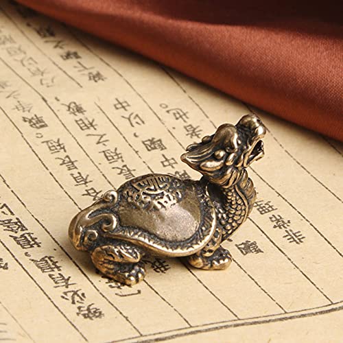 Estatua pequeña Fengshui Dragón Tortuga cobre 2 piezas miniatura 3