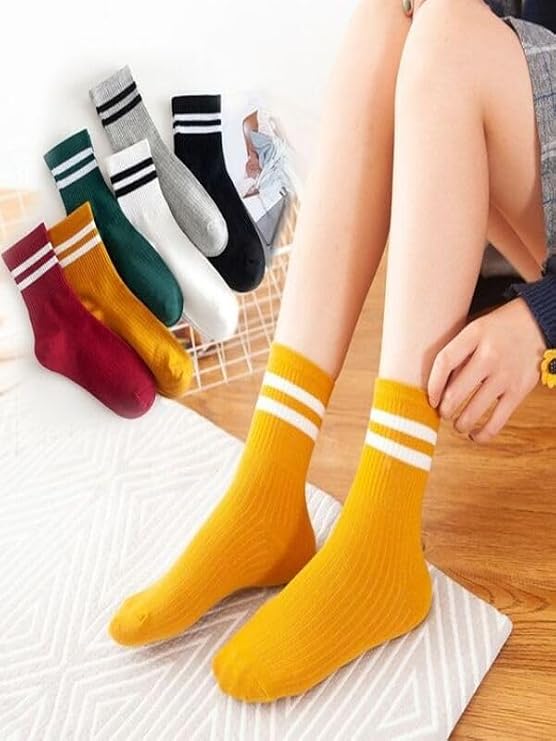 6'lı Ekonomik Paket Renkli Çemberli Desenli Unisex Tenis Çorap Seti Tek Beden