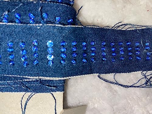 3.75 Yards of Denim Blue Frayed Edge Sewing Trim with Royal Blue Sequins *Seam
