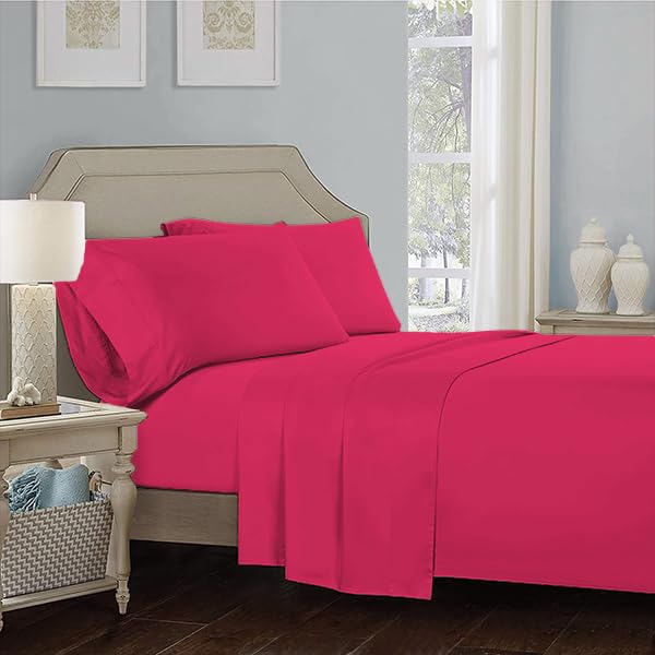 3 Pieces Sheet Set -100% Egyptian Cotton T200 Wrinkle Resistant Bedding Set (Fitted Sheet + Flat Sheet + 2x Matching Pillow Cases) In 11 Vibrant Colours (Red, Super King)