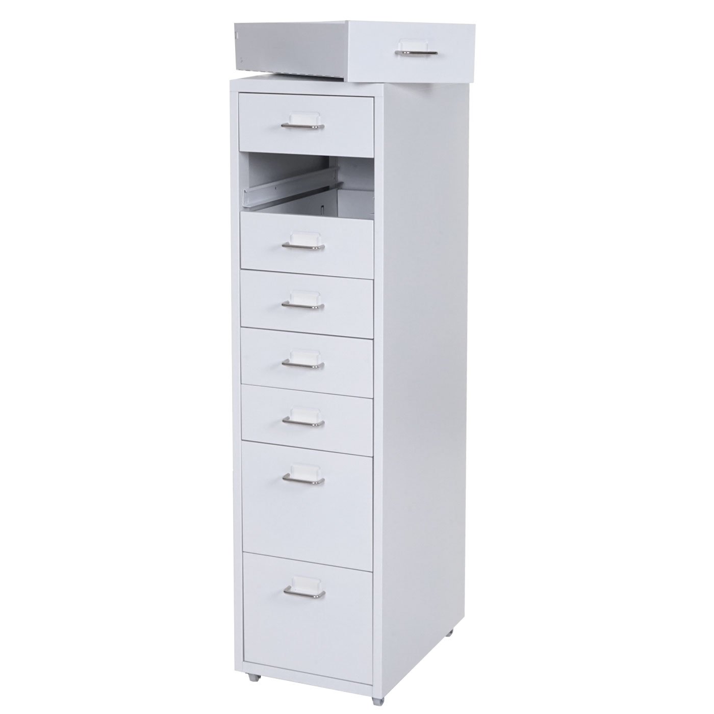 Mendler Boston T851AM - Contenedor con ruedas (110 x 28 x 41 cm), color blanco | Armario con 6 cajones