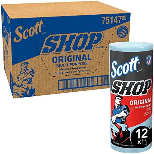 Scott Shop Towels Original 75147 - Heavy Duty Blue Towels - 12 Packs of 1 Blue Roll x 55 Disposable Towels (660 Paper Towels Total)