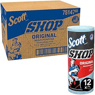 Scott Shop Towels Original 75147 - Heavy Duty Blue Towels - 12 Packs of 1 Blue Roll x 55 Disposable Towels (660 Paper Towels Total)