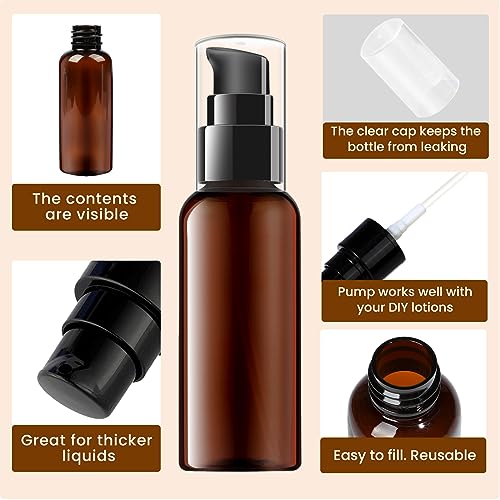 RAYNAG 5 Pack Travel Pump Bottles Empty Refillable Plastic Pump Bottle Spray Bottle Dispenser With Black Cap for Lotion Cream Essential Oil Travel Container, 50ml/1.7oz (Brown)4