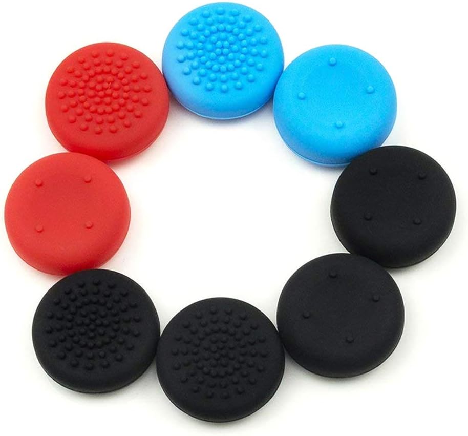8 Pack Textured Analog Stick Thumb Grips for Joy Con, compatible with Nintendo Switch, OLED and Lite Joysticks - 4 Black, 2 Red, 2 Blue