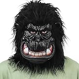 CrDoJu Halloween Monkey Head Mask Chimpanzee Mask Black with Fur Latex Full Head Mask for Carnival Costume Party Prop (Long hair gorilla)