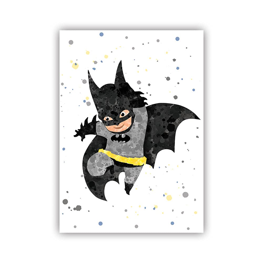 DASHBIG Acuarela superhéroes Lienzo Pintura Cartel Pared Arte imágenes niños niña niño guardería decoración del hogar | 30x42cmx6 sin Marco