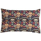 Swono Day of The Dead Throw Pillow Cover Seamless Pattern with Sugar Skulls and Flowers On Dark...
