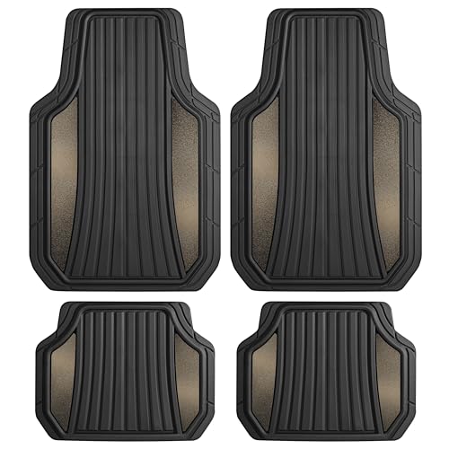 Image of Motor Trend ChromeTech Car Floor Mats Full Set - Durable Rubber Floor Mats for Cars with Two Tone Accent, All Weather Interior Protection for Front and Rear with Non-Slip Backing, Gunmetal Chrome