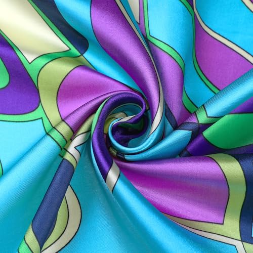 Women Geometric Printed Satin Large Square Scarves, 35"x35" Silky Neck Scarf Neckerchief Head Wrap Bandanas4