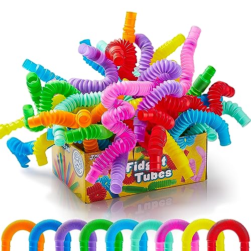 JOYIN 18 Pack Pop Tubes, sï¼Smallï¼ Fidget Tubes Party Favors - 9 Colors, Connectable and Extendable for Stress Relief - Perfect for Party, Classroom Exchange, School Reward