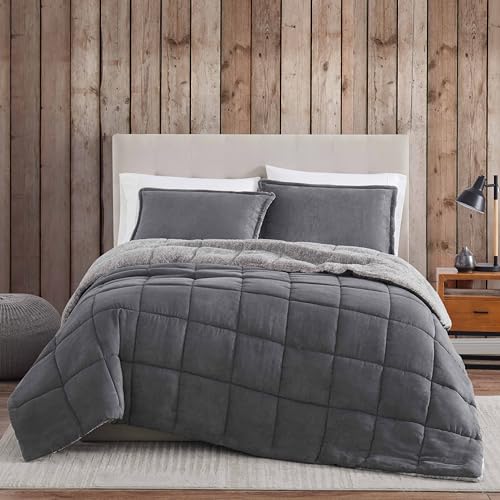 Image of Eddie Bauer - Queen Comforter Set, Microsuede Bedding with Soft Sherpa Reverse, 3 Piece Bed Set with Matching Pillowcases (Sherwood Grey)